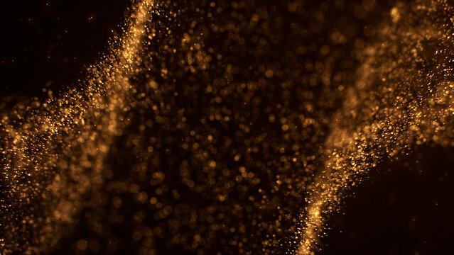 Soft shimmering golden bokeh particles flowing in space. Elegant abstract background for celebration, luxury, or events.