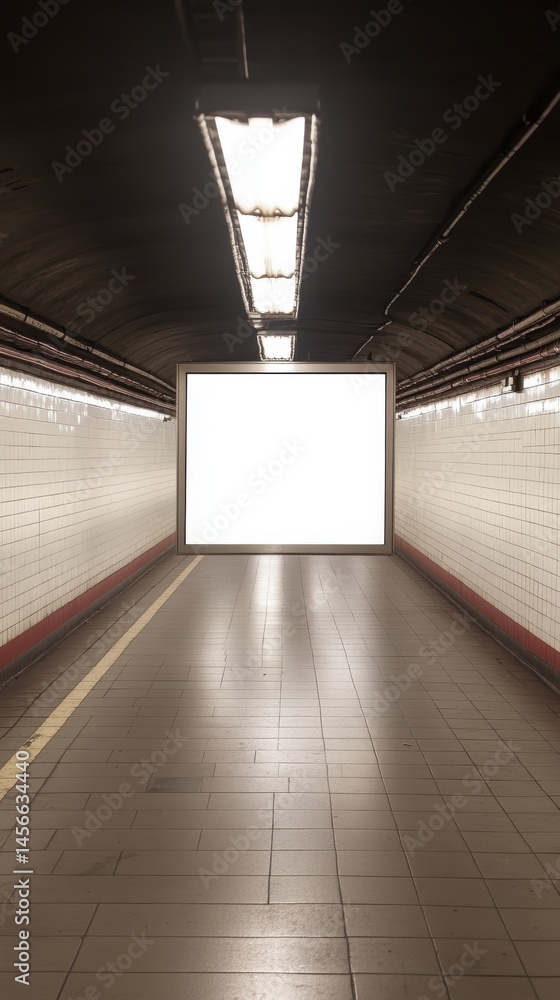 Aufkleber subway platform with blank billboard mockup in tunnel perspective for advertising campaign in urban 