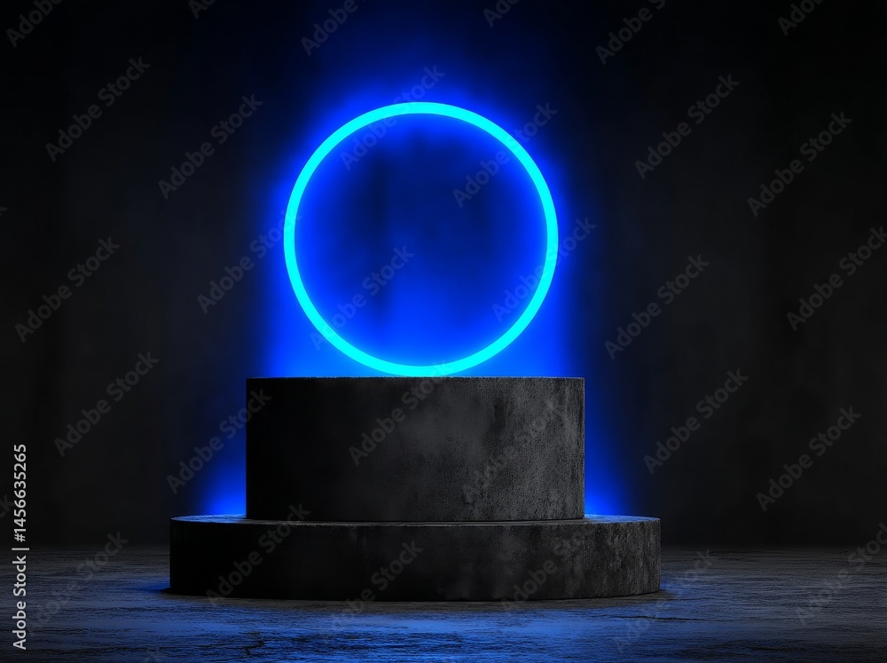 Poster the background of a podium features 3d light technology on a futuristic stage with an abstract platf