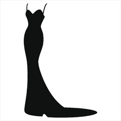 Elegant Black Evening Gown Vector Silhouette Against White Background/A stylish, silhouette of a black evening gown.