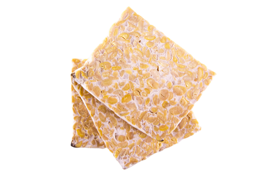 tempeh or tempe, sliced tempeh isolated on white. transparent background, png image