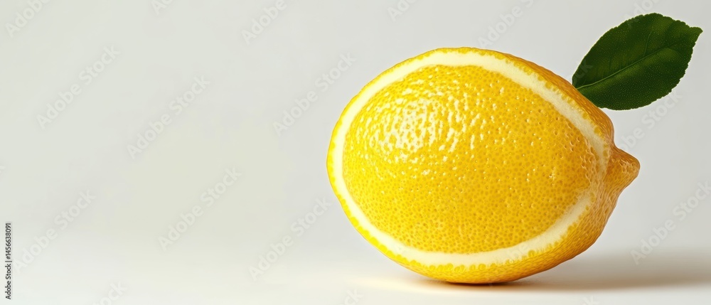 Poster fresh lemon still life with leaf on white background for healthy eating and refreshment concepts