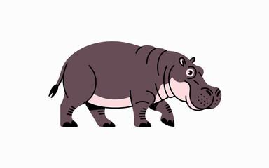 Fototapeta premium Cartoon Hippopotamus Walking Illustration Isolated on White Background