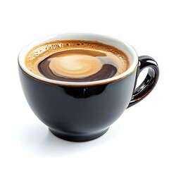 Close up of a black coffee cup with freshly brewed dark coffee isolated on white background