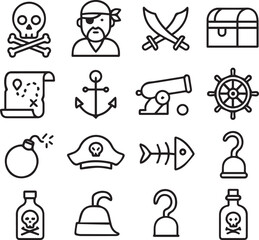 set of outline style pirate icons 