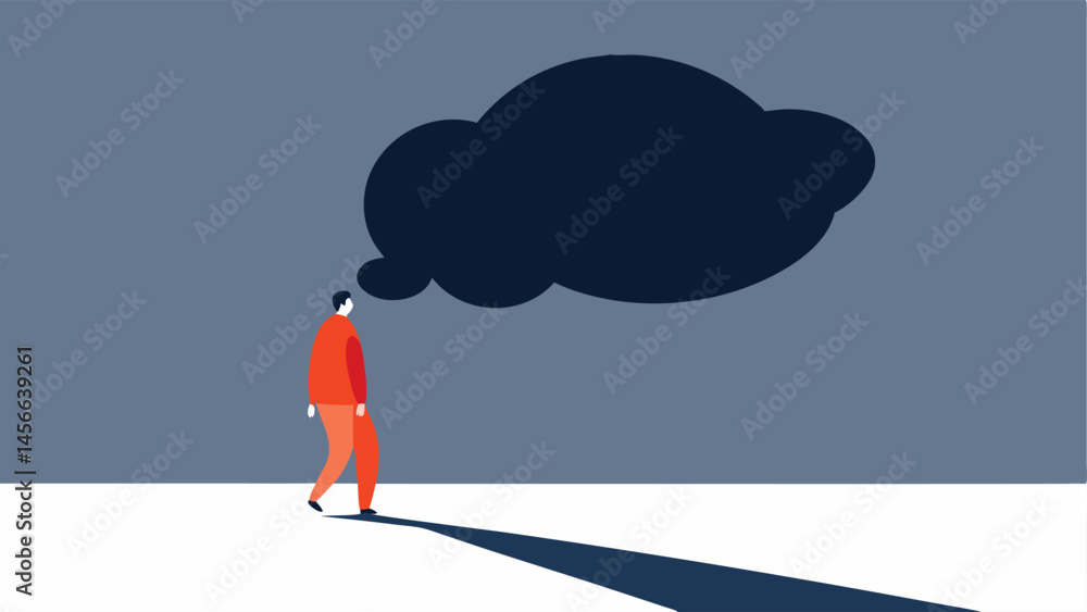 Poster cloud of worry a person walking under a large dark cloud labeled stigma showing how societal percept