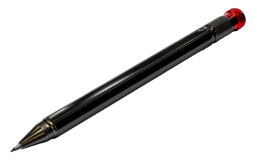 Black pen with red cap on transparent background