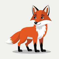 Obraz premium Cute Cartoon Red Fox Standing Isolated Against White Background