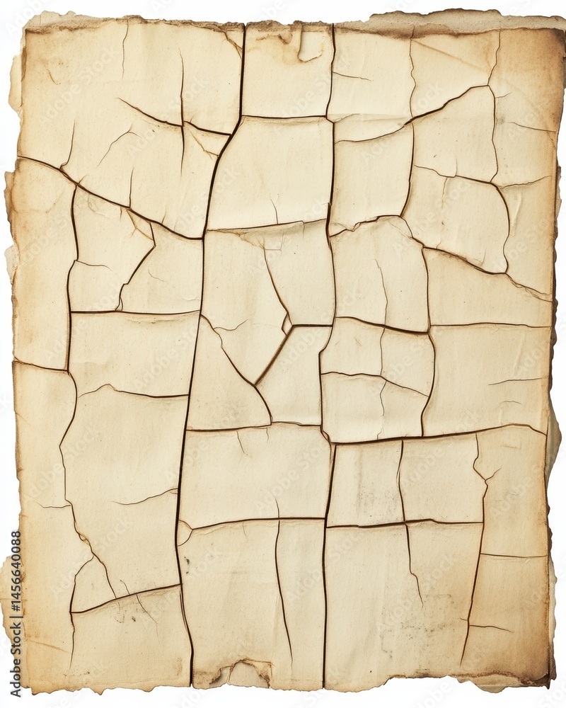 Poster aged paper background with cracks and burnt edges top down studio shot for vintage texture or design