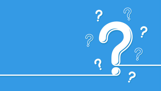 Large white question mark with several small question marks on a blue background