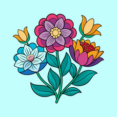 Vibrant Colorful Flower Bouquet Illustration Artistic Floral Design