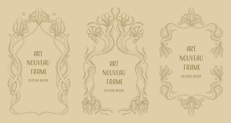 Art Nouveau Floral frames, corners, and borders with Iris. Floral design. Vector.
