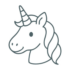 Cute outline unicorn vector with horn and smiling face.