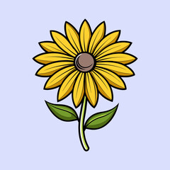 Vibrant Yellow Sunflower with Green Leaves Illustration Graphic Design Element