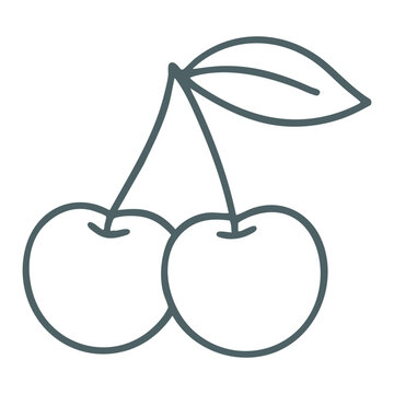 recommend clip art: Twin cherry fruit outline vector with stem and leaf.
