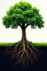 Tree roots spreading out from its base with earthy tone, tree roots, foliage, underground world