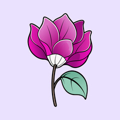 Obraz premium Vibrant Pink Flower Blossom with Green Leaf Illustration Graphic Design