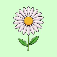 A Simple Illustration of a Daisy Flower with a Yellow Center and Pale Purple Petals on a Light Green Background
