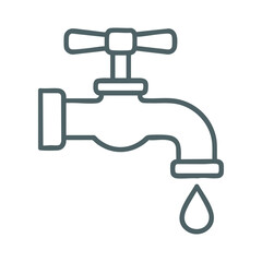 Outlined water faucet with drop in clean vector art.