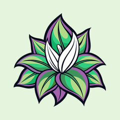 Vibrant Green and Purple Flower Illustration Artistic Botanical Design