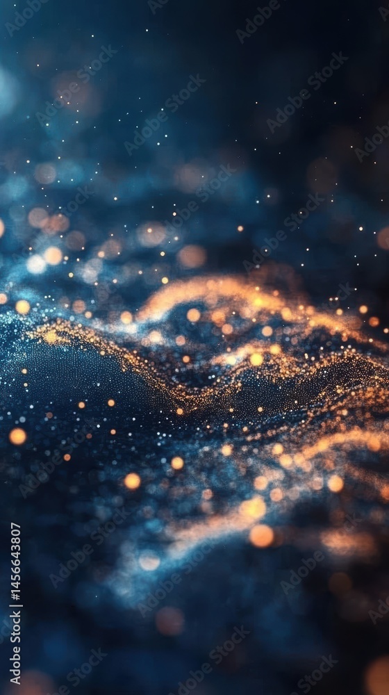 Aufkleber Abstract blue and gold particle wave motion with bokeh effect background for science or technology concepts