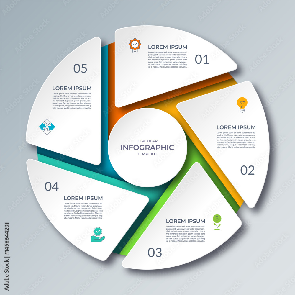 Wall mural infographic cycle diagram with 5 steps. vector circular template that can be used for reports, busin