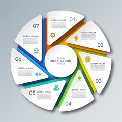 Fototapeta na wymiar Infographic cycle diagram with 7 steps. Vector circular template that can be used for reports, business analytics, marketing materials, visualizing data, brochures, presentations.