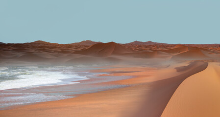 Sahara desert with Atlantic ocean meets near coast - Morocco, North Africa