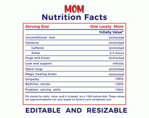MOM Nutrition Facts Mother's Day Lettering Typography