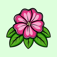 A Vibrant Pink Flower with Lush Green Leaves Botanical Illustration