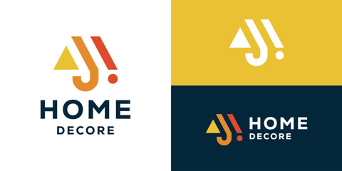 Creative simple home decor logo design template. Abstract night lamp with geometric style. Interior logo design vector illustration.