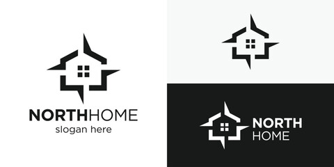 Creative simple north home logo template. Abstract house with compass logo design vector illustration. © Hi_std