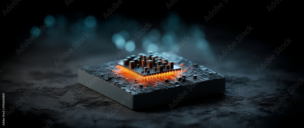 Poster a modern circuit board is showcased in an abstract close-up, highlighting its glowing components and