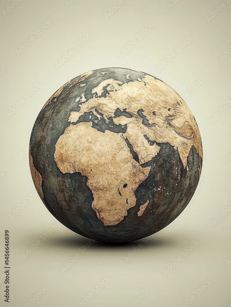 Poster artistic earth globe depicting africa and europe with a textured surface and neutral background