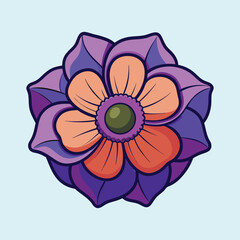 Vibrant Purple and Orange Flower Blossom Illustration Botanical Design Element
