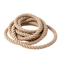Coiled natural fiber rope, textured beige rope neatly arranged, versatile for crafting, outdoor activities, or decor with copy-space. Isolated on white background or PNG