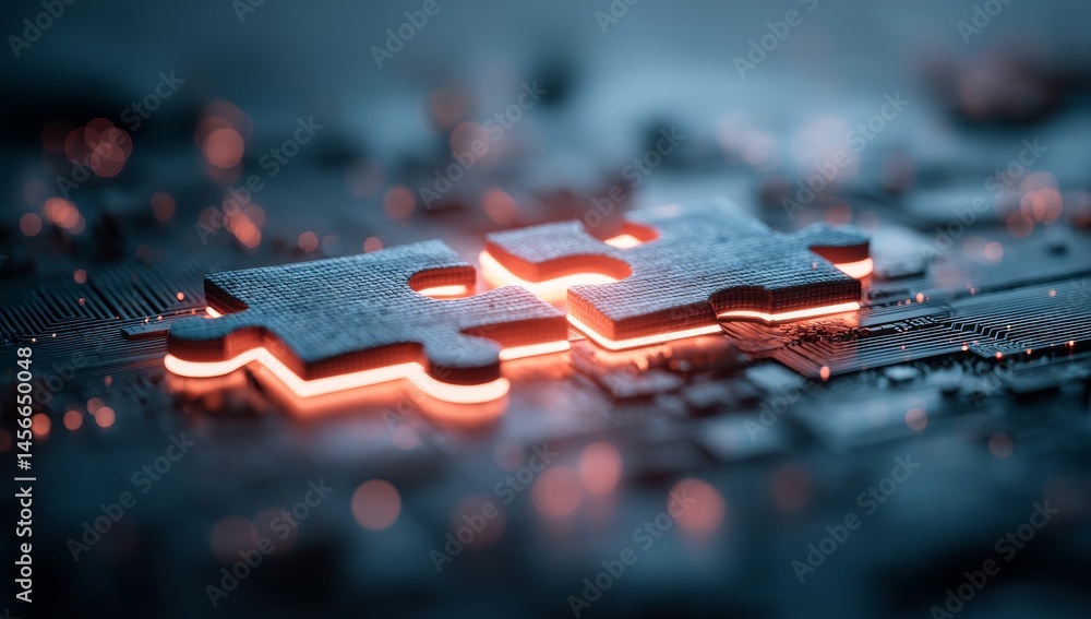 Aufkleber a tech-infused abstract background featuring interconnected puzzle pieces symbolizes the seamless in