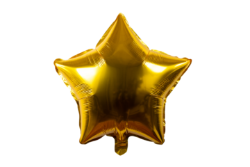 Bright gold star shaped balloon on transparent background
