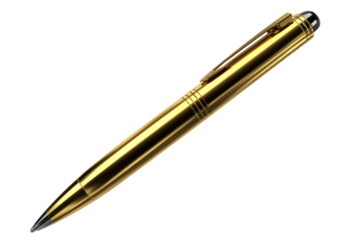 Shiny gold pen on transparent background for creative design needs