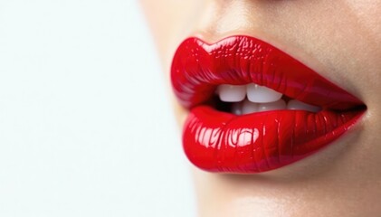 Obraz premium Close-up of vibrant red lipstick on pure white , beauty, beauty product, simple