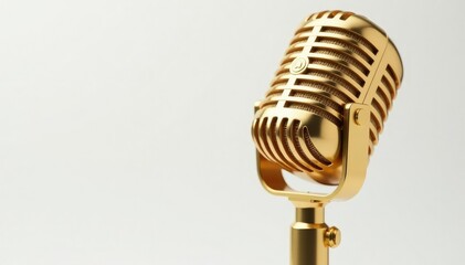 Fototapeta premium Close-up shot of a gold microphone isolated on white , hiphop, clean, white background
