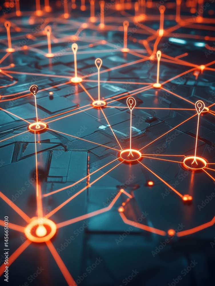 Fototapete Abstract Network Connection Concept Showing Data Flow and Digital Communication in a Futuristic Style