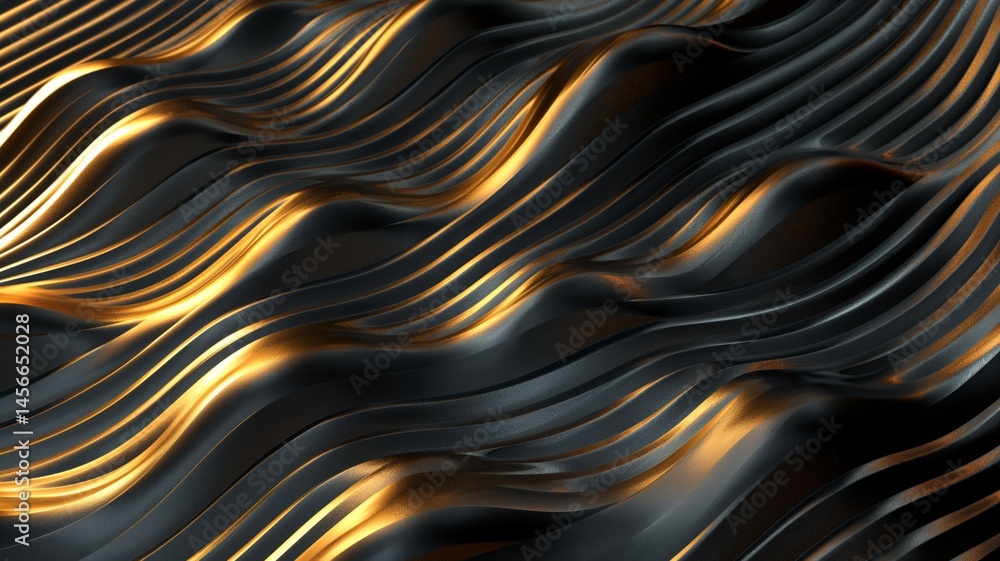 Poster dynamic black and gold abstract waves creating a mesmerizing visual effect