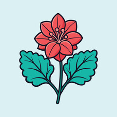 A Delicate Illustration of a Red Flower with Teal Leaves