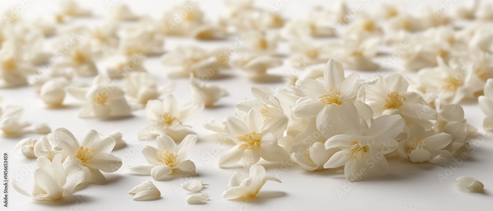 Poster delicate white flowers scattered on a light surface creating a soft and elegant background