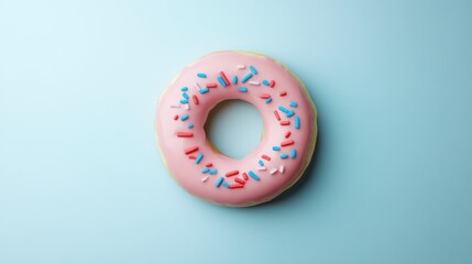 Pink Donut with Sprinkles on Blue Background