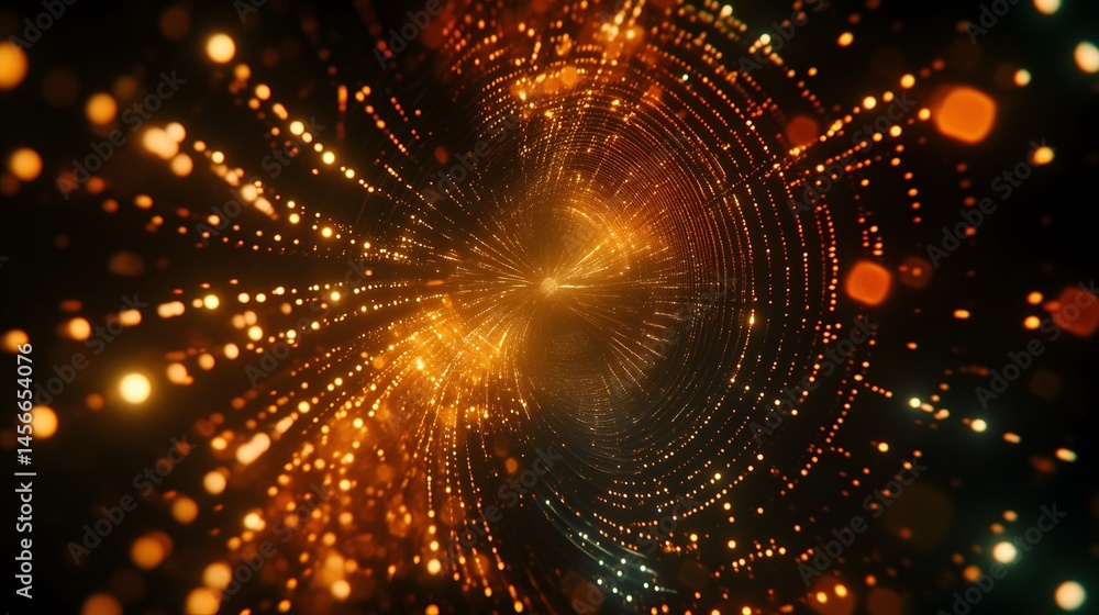 Poster abstract digital tunnel of glowing particles.
