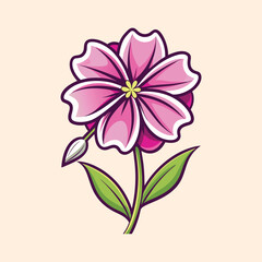 Beautiful Pink Flower with Green Leaves and Bud Illustration