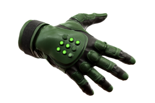 High tech green glove with buttons for enhanced functionality