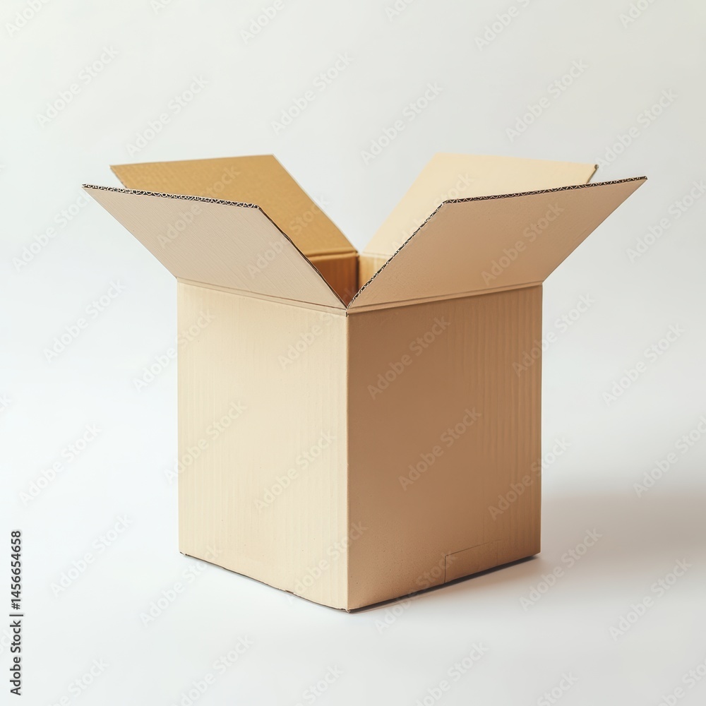 Poster open cardboard box on white background studio shot angled view for shipping moving storage or delive